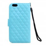 Wholesale iPhone 6 Plus 5.5 Quilted Flip PU Leather Wallet Case with Strap (Blue)